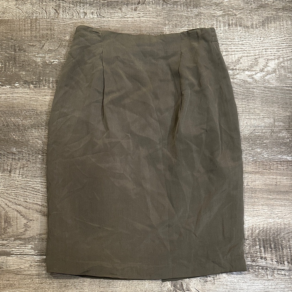 Field Manor Size 6 Olive Women's Pencil Skirt‎ 100% Silk